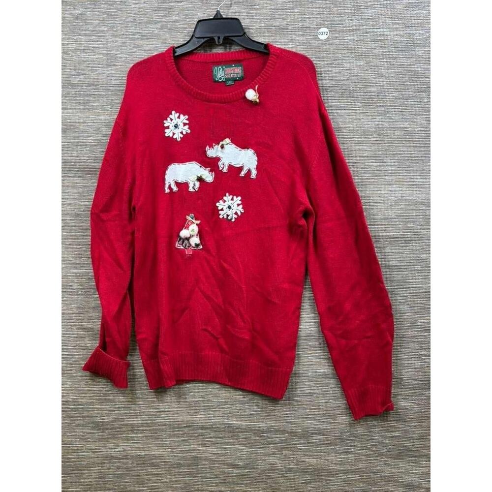 Ugly Christmas Sweater Kit Sweater Womens XL Red Animal Ugly Graphic Pullover